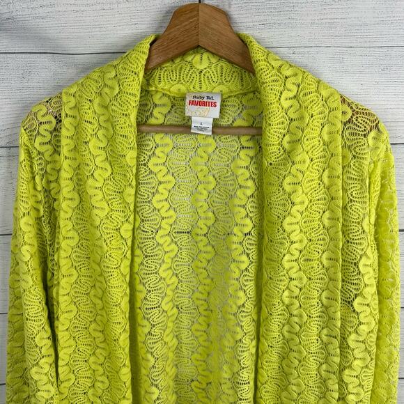 Ruby Rd Favorites Womens size Large 3/4 Sleeve Open Lace Knit Cardigan Yellow - Picture 3 of 9
